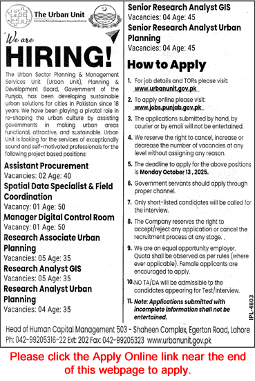The Urban Unit Jobs 2025 October Apply Online