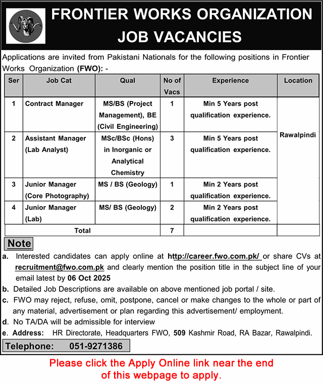 FWO Jobs 2025 Apply Online Frontier Works Organization Latest