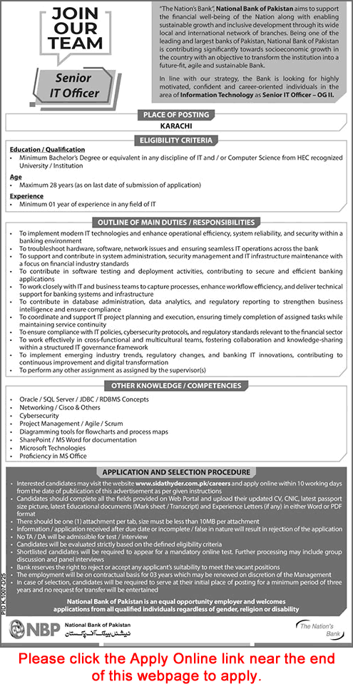 National Bank of Pakistan 2025 Apply Online NBP Jobs