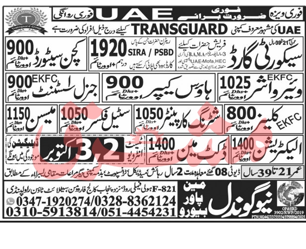 New Gondal Manpower Bureau UAE Jobs 2025