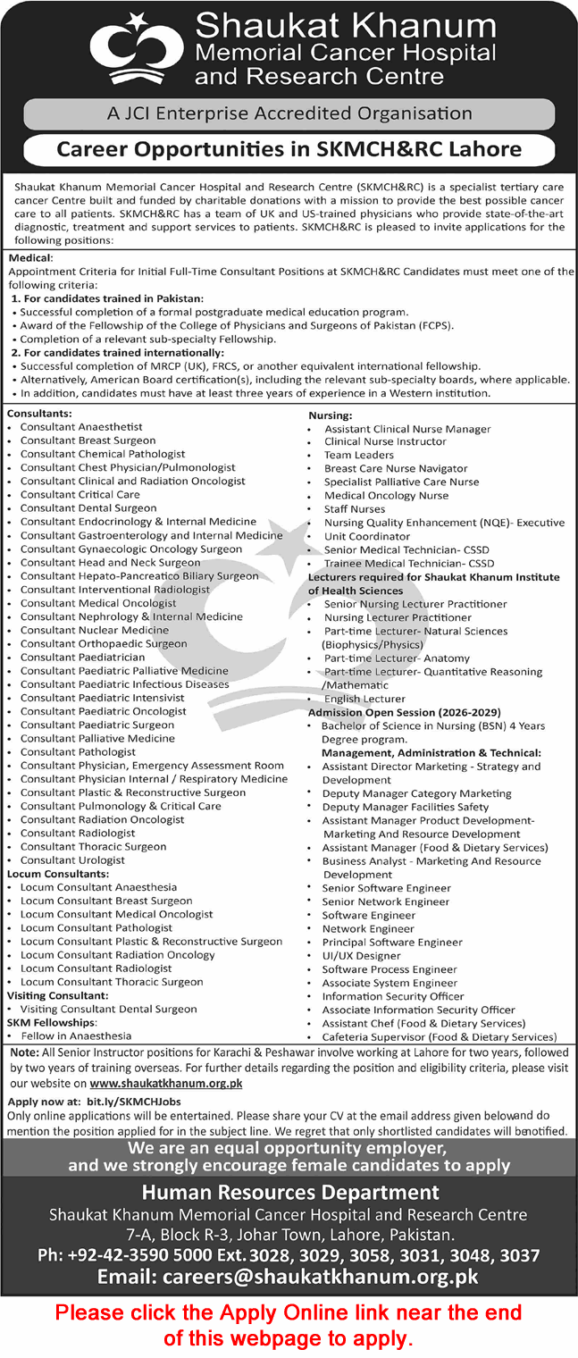 Shaukat Khanum Hospital Lahore Jobs October 2025 Apply Online